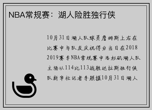 NBA常规赛：湖人险胜独行侠